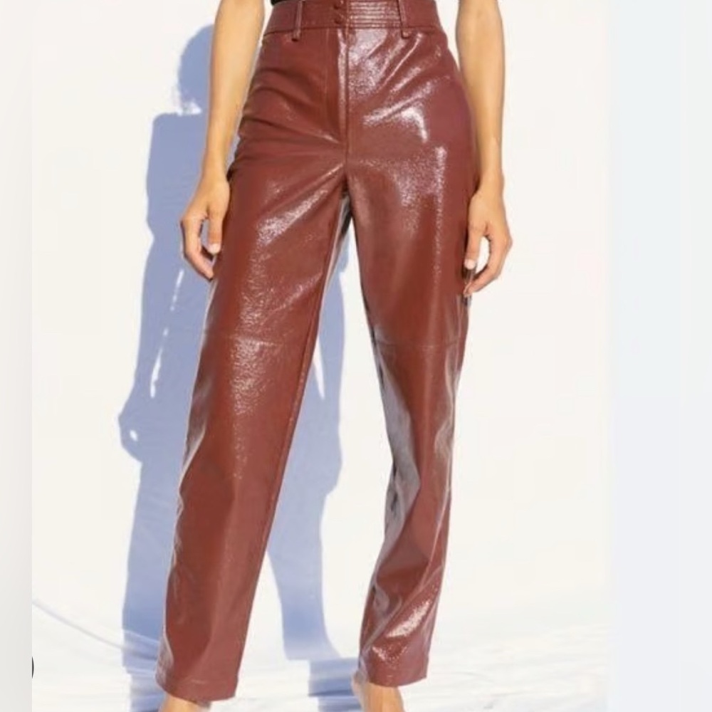 WILFRED Aritzia Funk Glossy Vinyl Faux Leather Trouser Pants Sz 10 Rustique